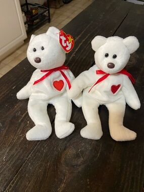 Ty Valentino Beanie Bear with Red Heart Patch and Red Ribbon